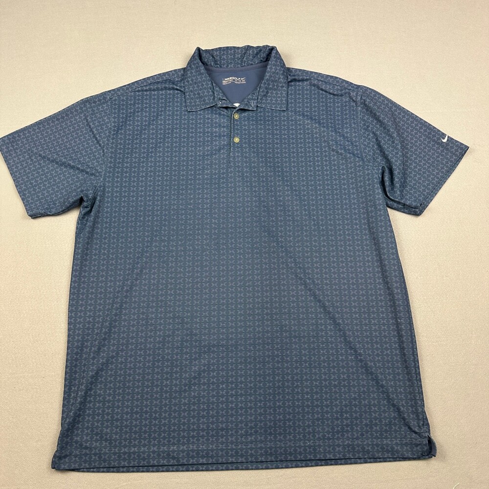 Nike Golf Polo Shirt Men 2XL Blue Geometric Fit Dry Short Sleeve Swoosh XXL